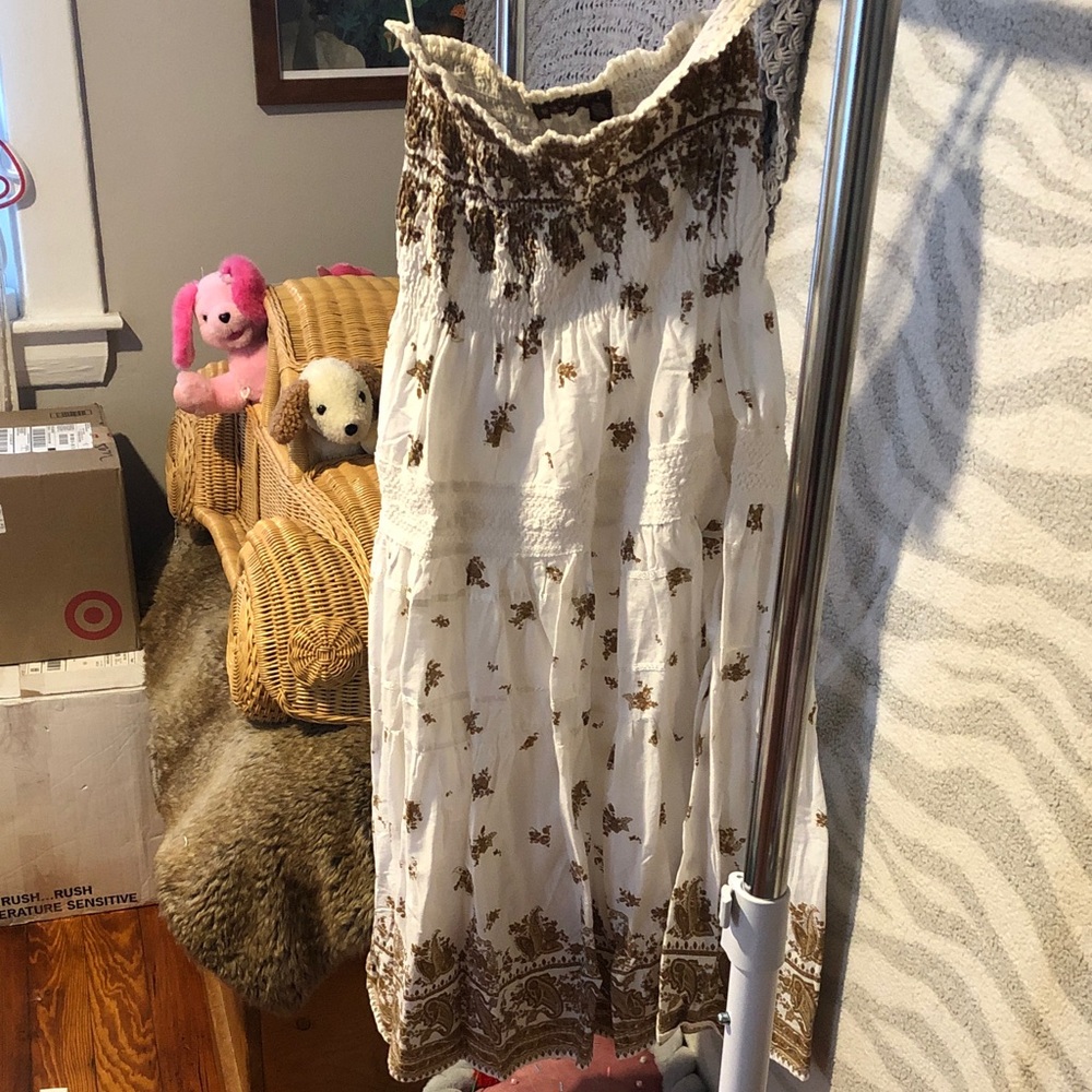 Speed Control boho midi Cream and Brown Textured Dress